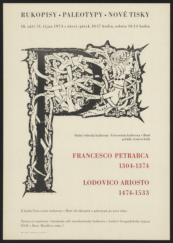 Jan Maria Najmr – Rukopisy, paleotypy, nové tisky, Fr. Petrarca ..., Lod. Ariosto..., z fondů UK 1974 