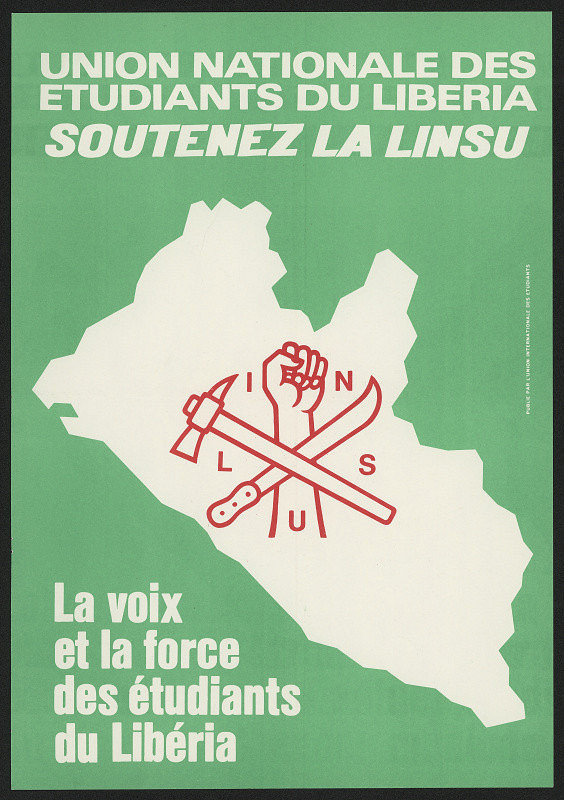 neznámý – Union nationale des Etudians du Liberia Soutenez la Linsu. Internat. Union of Students 