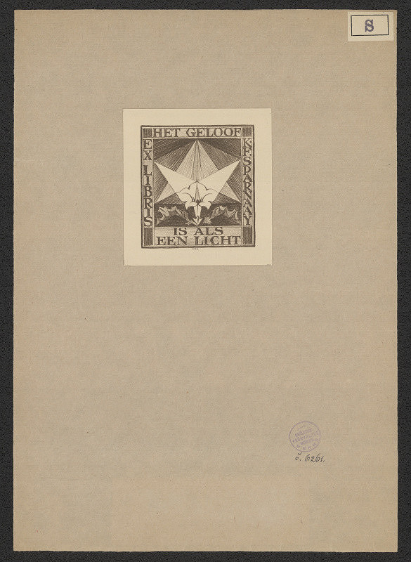 signatura M.S.S. – Ex libris K. F. Sparnaay, Het Geloof is als een Licht 