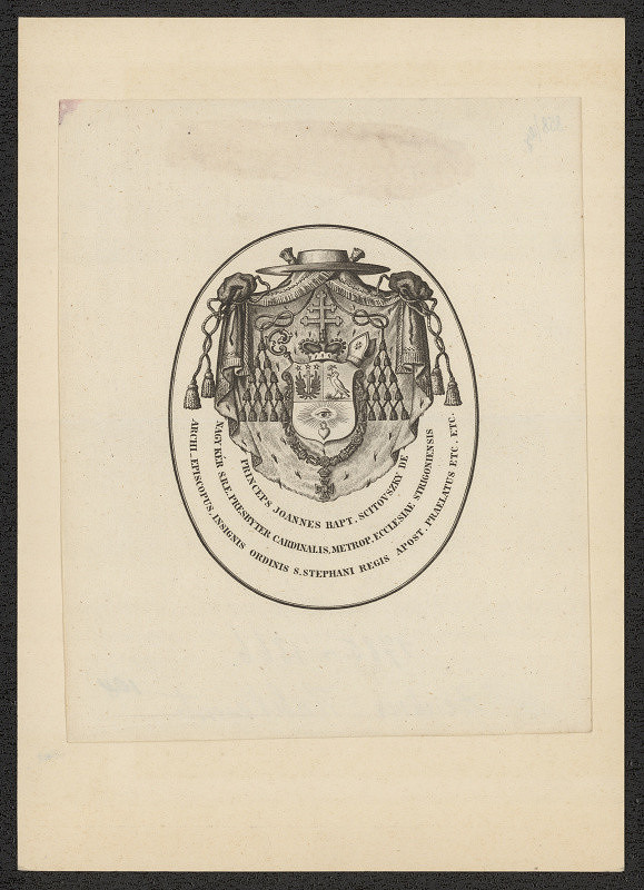 neznámý – Ex libris Jana Bapt. Scitovszky z Nagýkér, ostřihoms. arcibiskupa (1785-1866) 