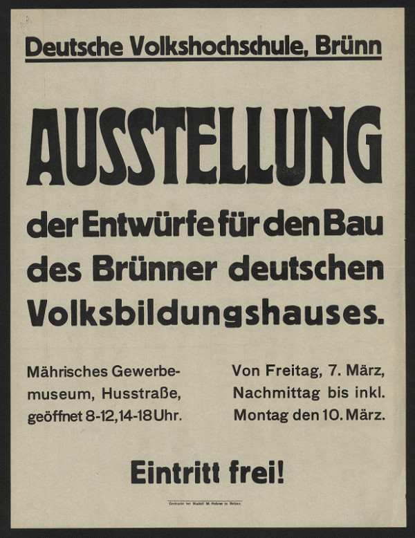 neznámý – Ausstelung der Entwürfe für den Bau d. Brünner deutsch  Volksbildunghauses 
