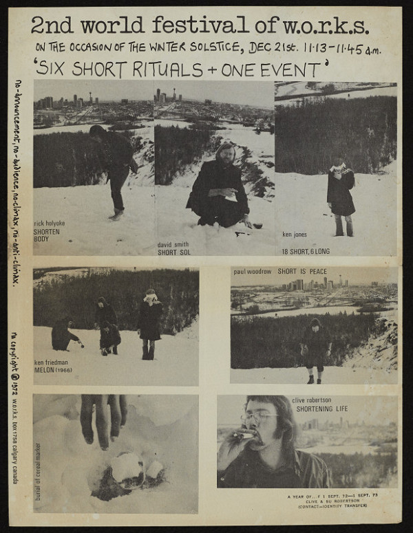 Ken Friedman – SIX SHORT RITUALS + ONE EVENT, 2nd world festival of w.o.r.k.s. On the Occasion of the Winder Silstice, Dec 21st 1.13 - 11.45 d. m. 