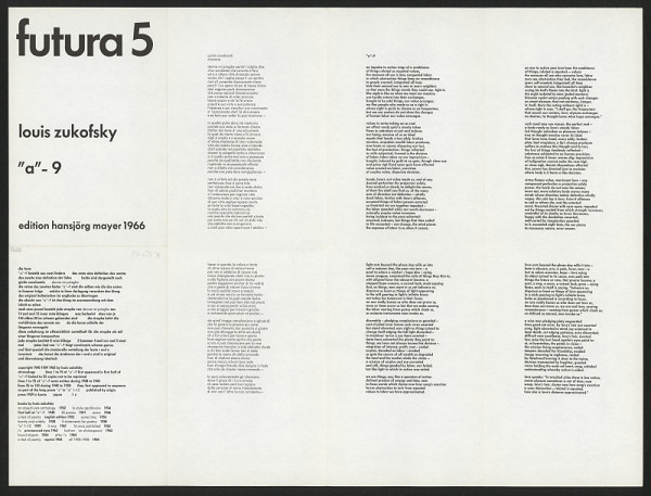 Louis Zukovsky – "a"-9, Futura 5 edition Hansjörg Mayer, Stuttgart, Germany (1-26) 