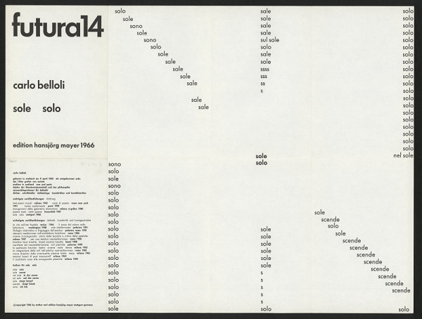 Carlo Belloli – Sole Solo, Futura 14 edition Hansjörg Mayer, Stuttgart, Germany (1-26) 