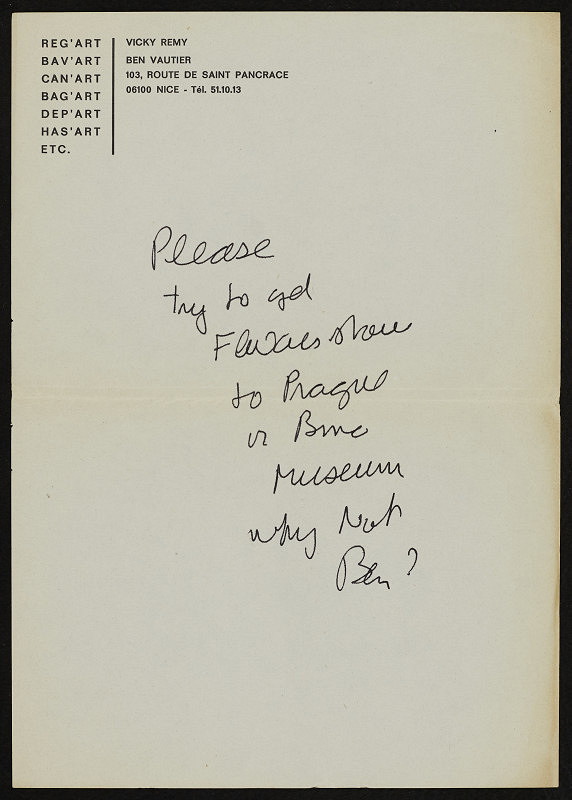 Benjamin Vautier – dopis Bena Vautiera Jiřími Valochovi 