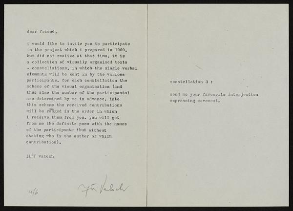 Jiří Valoch – projekt - constellation 3 - send me your favourite interjection expressing movement 