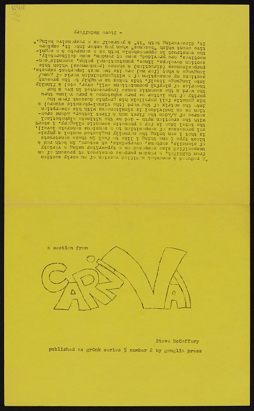 Barrie Phillip Nichol – A section from Carnival, grOnk Series 5 # 2, Ganglia Press Toronto Kanada 