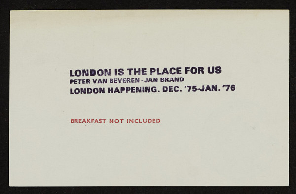 Peter van Beveren – Lond is the Place for Us, pozvánka na londýnský happening dec. 75 - jan. 76 