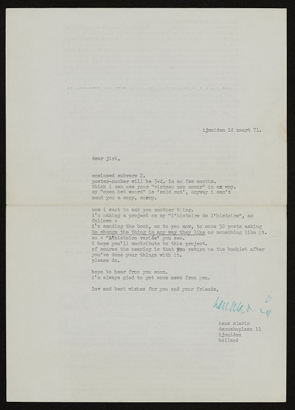 Hans Clavin – dopis Hanse Clavina Jiřímu Valochovi 