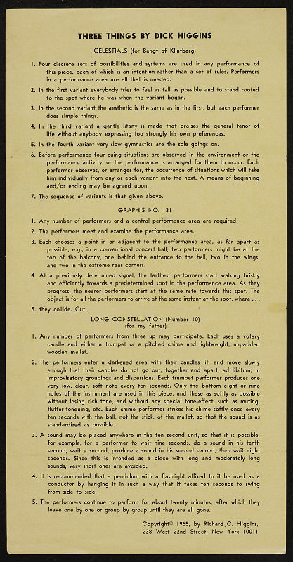Richard C. Higgins – THREE THINGS BY DICK HIGGINS 