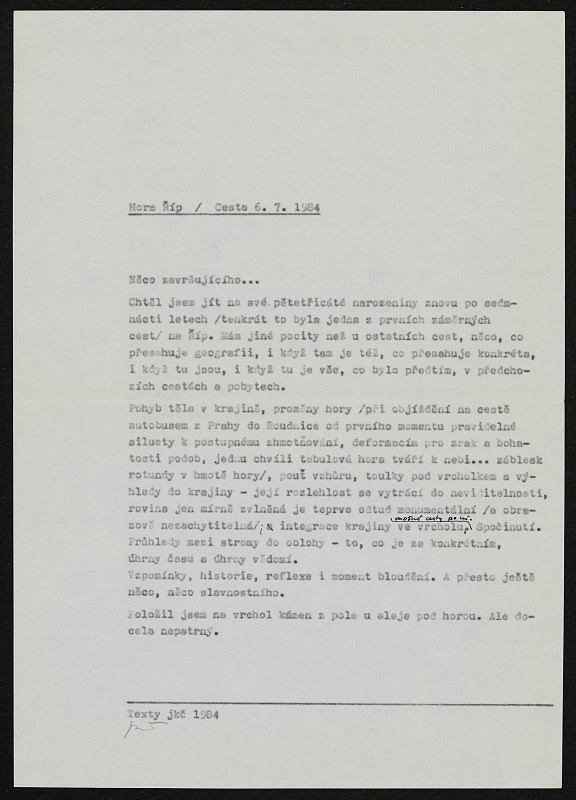 Jan K. Čeliš – Hora Říp/ cesta 6.7.1984