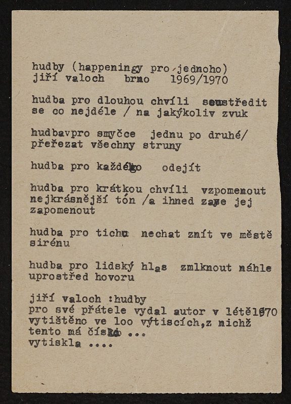 Jiří Valoch – Hudby (happeningy pro jednoho) 