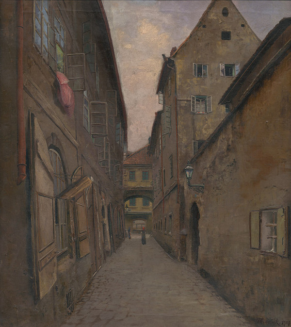 Jan Minařík – Průhled Žateckou ulicí k ulici Platnéřská 