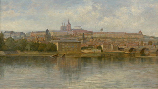 Václav Jansa – Pohled na Malou Stranu a Hradčany z Masarykova nábřeží 