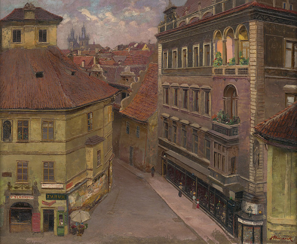 Jan Minařík – Pohled do Jilské ulice z ulice Na Perštýně 