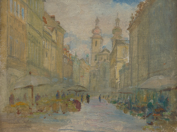 Jan? Minařík – Pohled na Havelský trh, skica 