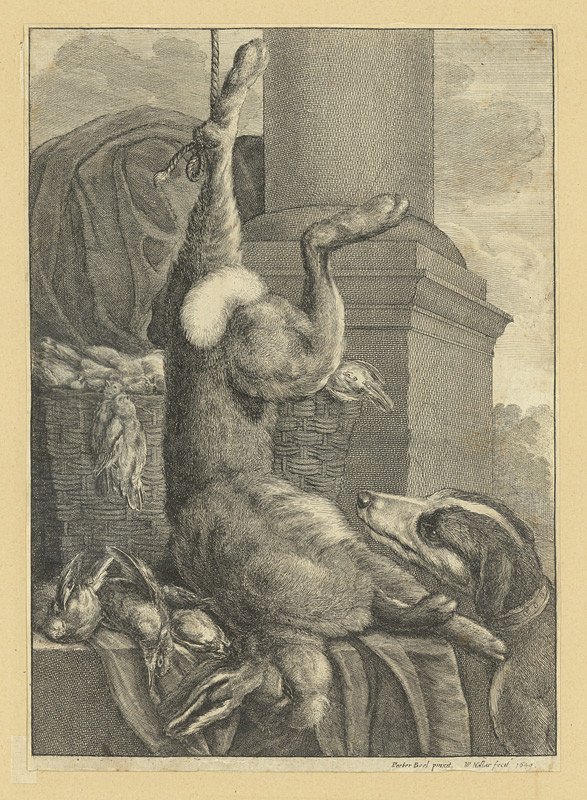 Václav Hollar – Zátiší s mrtvým zajícem, psem a ptáky, podle Peetera Boela  