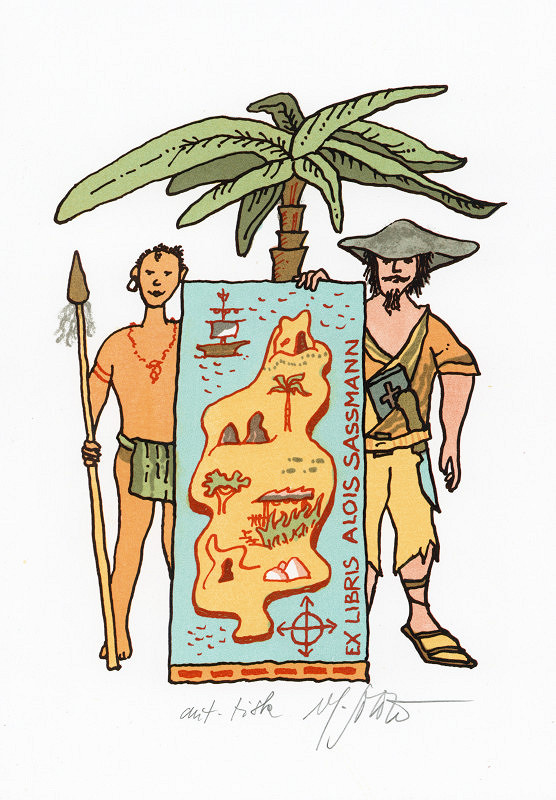 Vlastimil Sobota – Ex libris Alois Sassmann, Robinson Crusoe 
