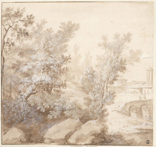 Carlo Lodi – Krajinný motiv s architekturou v pozadí 