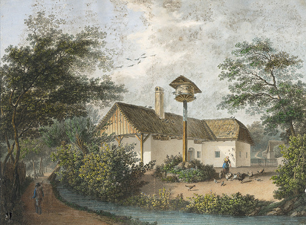 Stredoeurópsky maliar z 1. polovice 19. storočia – Krajina s domom a holubníkom 