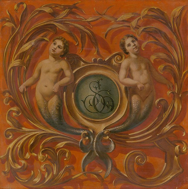 Monogramista G.St.G., Gabriela Eleonora Jozefa Saint-Genois – Monogram S G v kartuši s figurálno-floránym motívom 