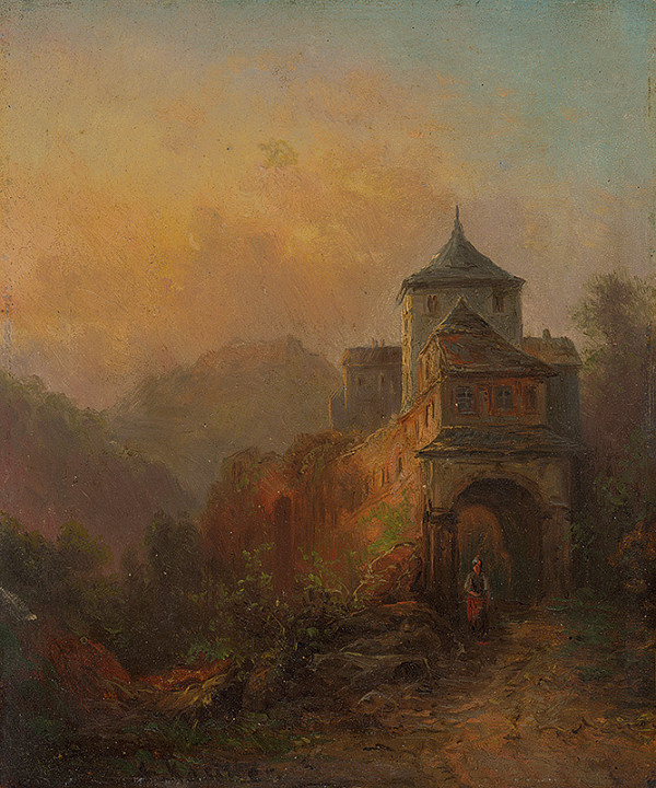 A. Kassner – Krajinka s hradnou bránou a vežou 