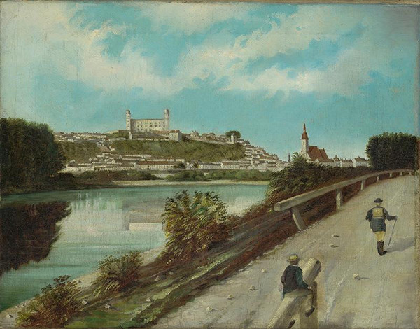 Bratislavský maliar z konca 19. storočia – Pohľad na Bratislavu od Pečenského ramena 