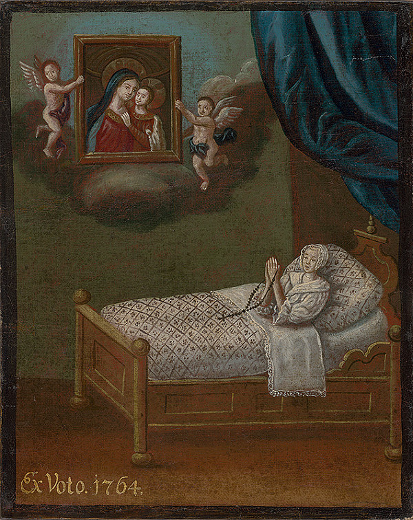 Slovenský maliar z 2. polovice 18. storočia – Votívny obraz s donátorkou a  obrazom Matky dobrej rady 