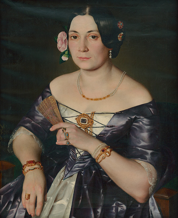 Rakúsky maliar po polovici 19. storočia – Podobizeň ženy s ružou vo vlasoch 