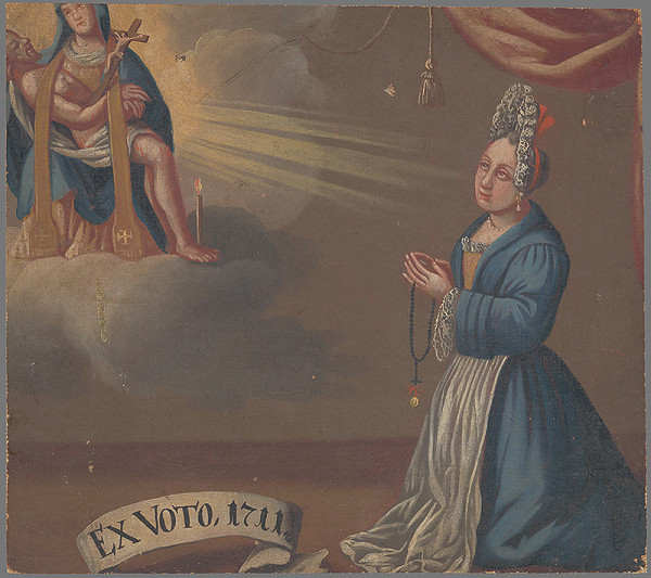 Slovenský maliar zo začiatku 18. storočia – Votívny obraz s donátorkou v čepci 