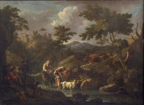 Carl Philipp Schallhas – Krajina s potokom a napájaním stáda 