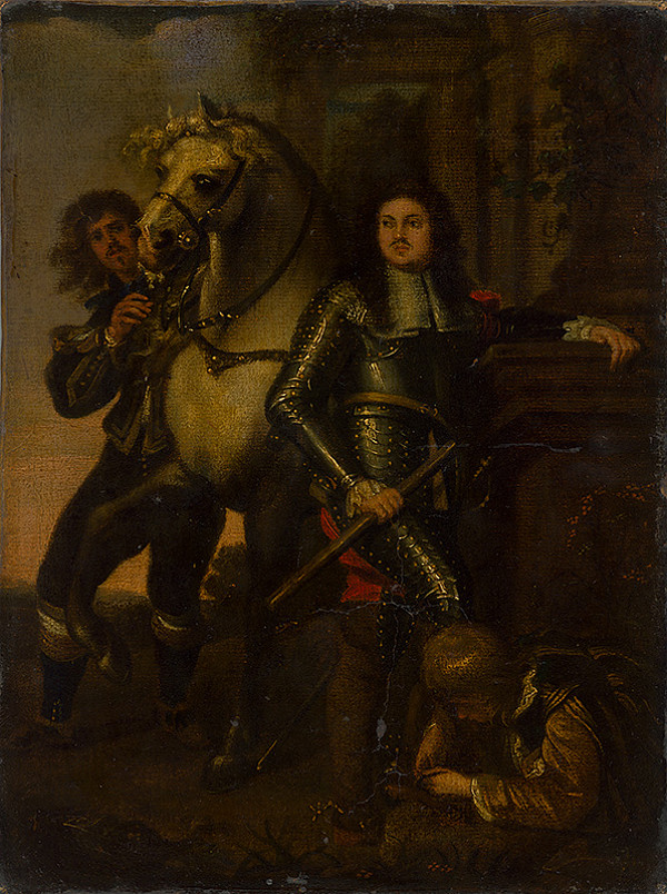 Nizozemský maliar z prelomu 17. - 18. storočia – Rytier v brnení s koňom 