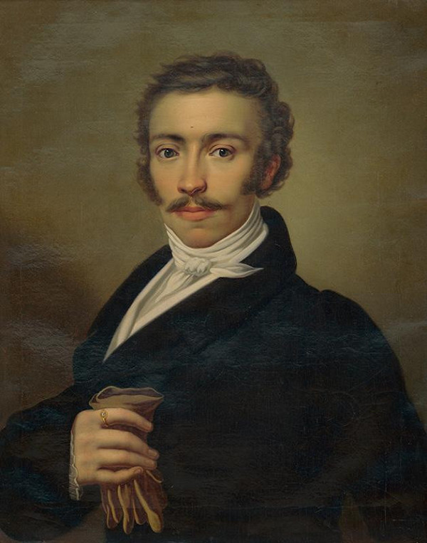 Stredoeurópsky maliar z 1. polovice 19. storočia – Portrét muža s rukavicami 