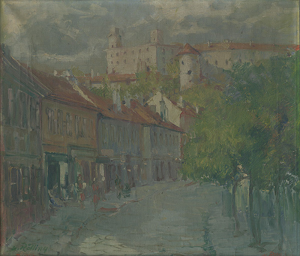 Rölling – Pohľad na Kapitulskú ulicu s Bratislavským hradom v pozadí 