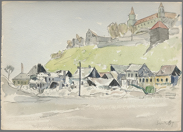 Imrich Weiner-Kráľ – Bratislavský hrad s domami podhradia 