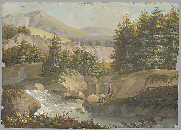 Stredoeurópsky maliar z 1. štvrtiny 19. storočia – Horská krajina s vodopádom 