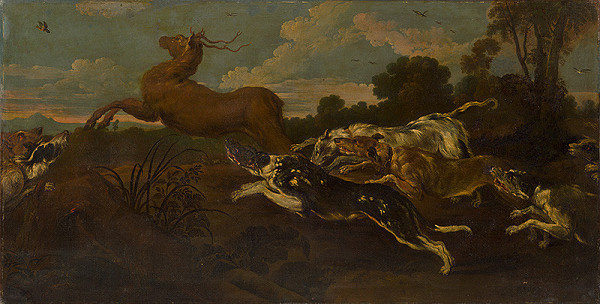 Rakúsky maliar z 2. polovice 19. storočia – Poľovačka na jeleňa 