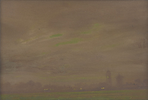 Ferdinand Katona – Pohľad na večernú krajinu s dvoma vežami 