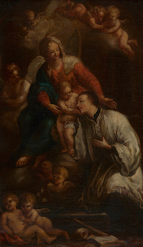 Rakúsky maliar z 1. polovice 18. storočia – Sv. Alojz Gonzaga adorujúci Pannu Máriu s dieťaťom 