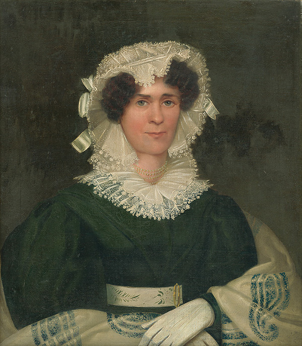 Stredoeurópsky maliar zo 40. rokov 19. storočia – Portrét dámy v tmavozelených šatách 