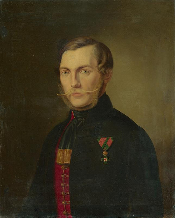 Stredoeurópsky maliar z polovice 19. storočia – Portrét mladého muža s rytierskym krížom svätého Štefana 