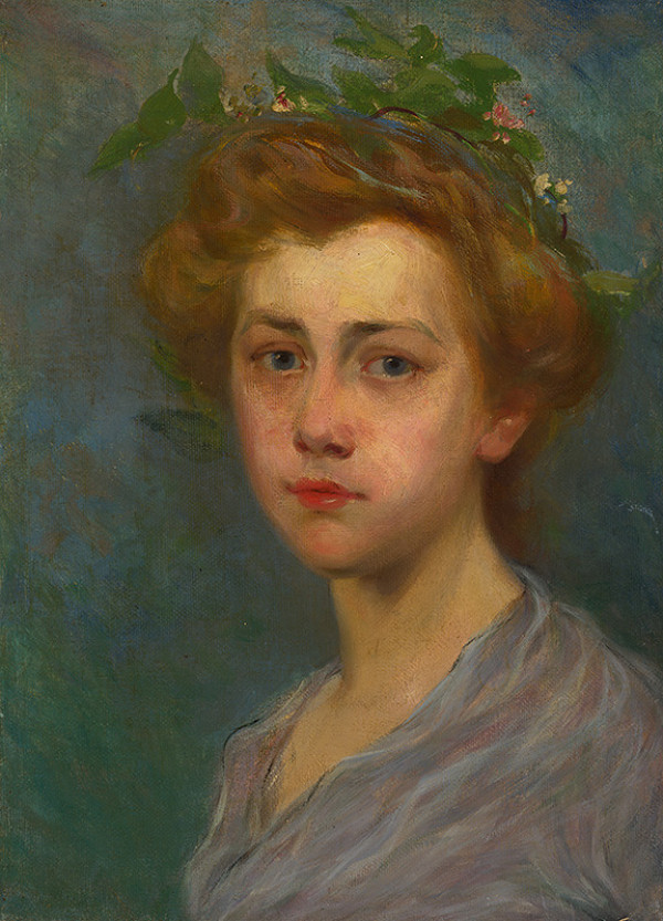 Stredoeurópsky maliar z 1. polovice 20. storočia – Portrét mladej dámy s vencom na hlave 