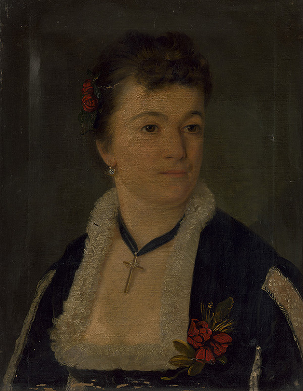 Stredoeurópsky maliar z 2. polovice 19. storočia – Portrét dámy s ružami vo vlasoch 