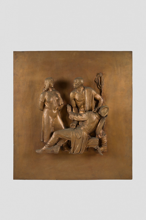 Rudolf Pribiš – Výsluch - reliéf z vonkajších dverí na Slavíne 