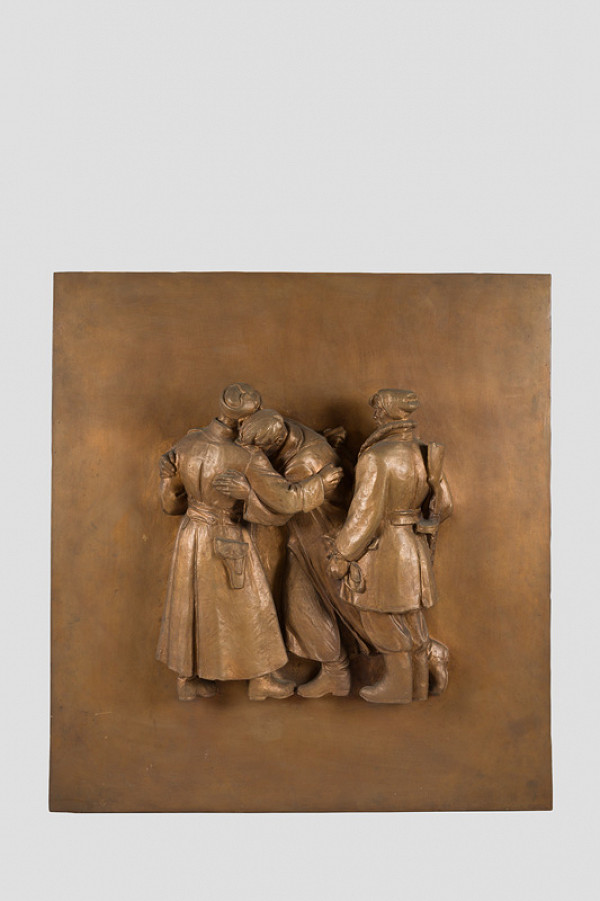 Rudolf Pribiš – U partizánov - reliéf z vonkajšej strany dverí na Slavíne 