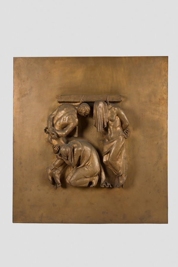 Rudolf Pribiš – Tvár fašizmu - reliéf z vonkajšej strany dverí na Slavíne 