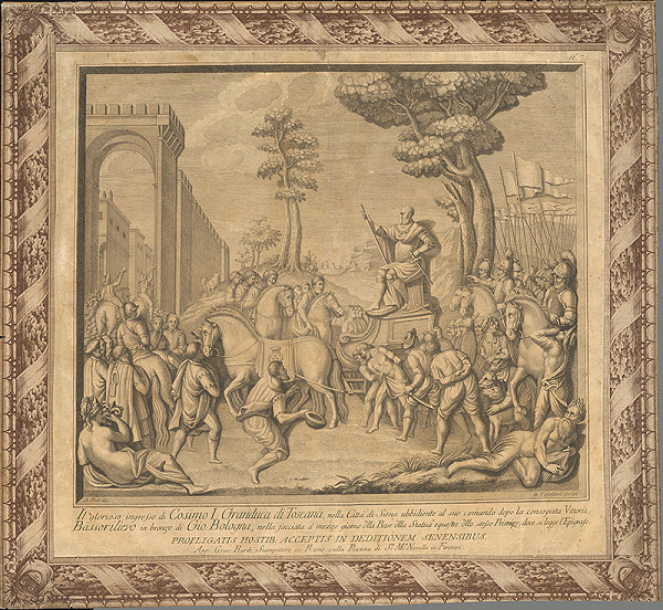 Gaetano Vascellini, Antonio Fedi, Giambologna, Giuseppe Bardi – Cosimo I. prichádza triumfálne do Sieny