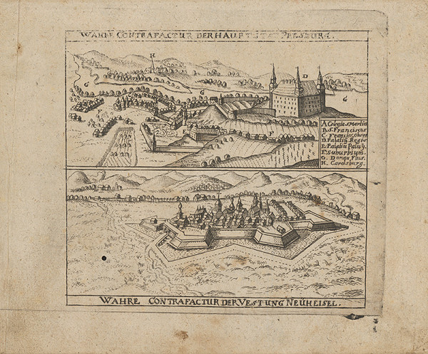 Stredoeurópsky grafik z 2. polovice 17. storočia – Pohľad na Bratislavu a Nové Zámky 