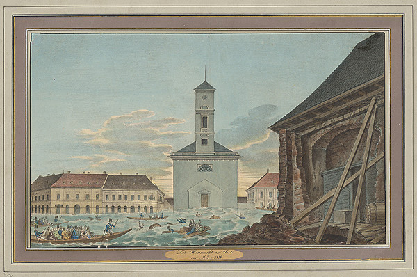 Stredoeurópsky grafik z 19. storočia – Povodeň v Budapešti 