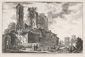 Giovanni Battista Piranesi – Pohľad na mesto pred kastellom časti Aqua Julia v Ríme 